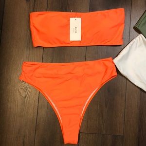 Zaful neon orange two piece high waisted swim